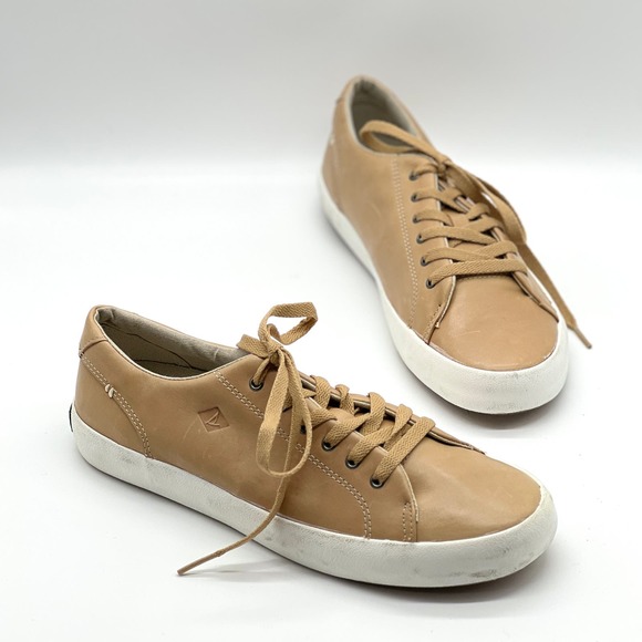 Sperry Other - SPERRY Sneaker Mens 7 Tan Leather Low Top Top-sider striper Leather Sneaker NWOB